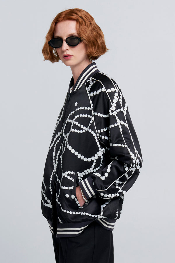Karen Walker Runaway Pearls Bomber Jacket Black