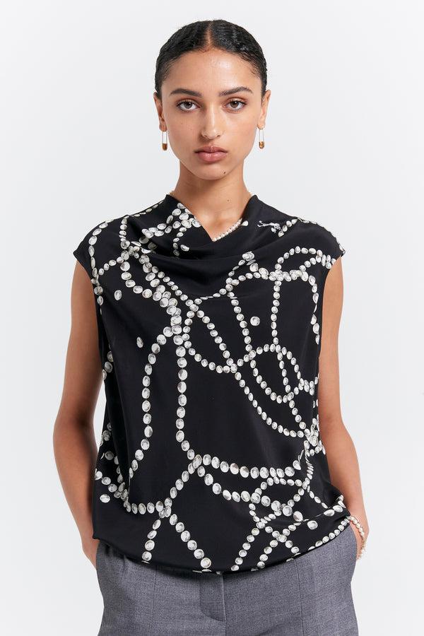 Karen Walker Runaway Pearls Cowl Top Black