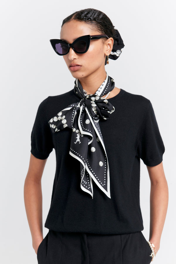 Karen Walker Runaway Pearls Sash Scarf Black