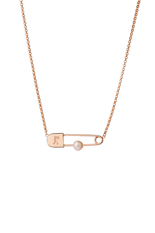 karen walker Runaway Safety Pin Necklace Rose Gold