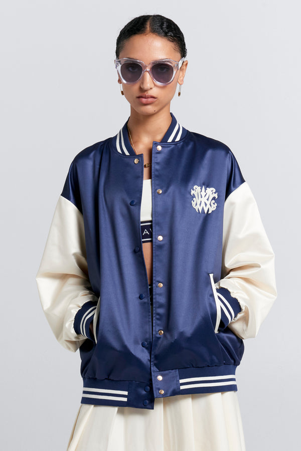 karen walker Runaway Varsity Jacket Navy/Cream