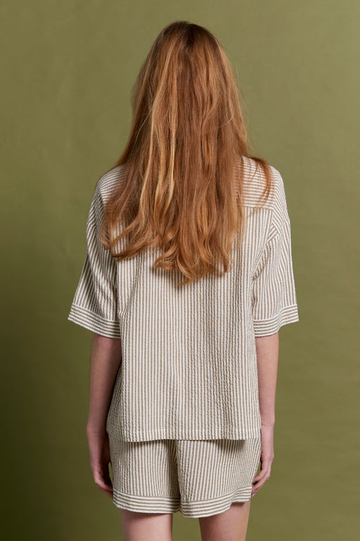 Karen Walker Seersucker Stripe Boxer PJ Set Nutria