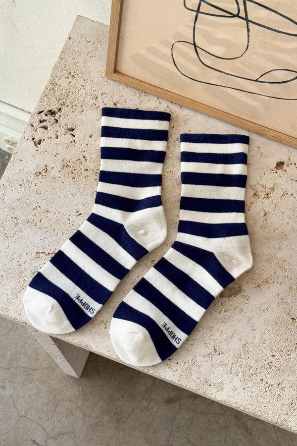 Karen Walker Wally Socks Wide Navy Stripe