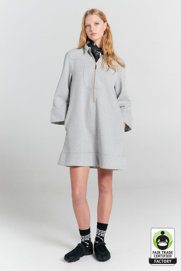 Karen Walker Zip Front Sweatshirt Dress Grey Marle