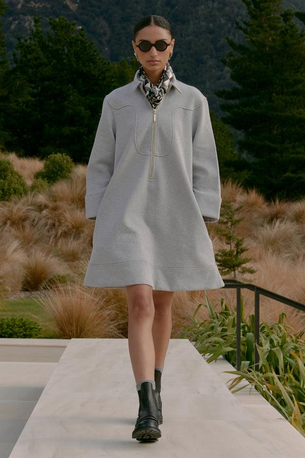 karen walker Zip Front Sweatshirt Dress Grey Marle