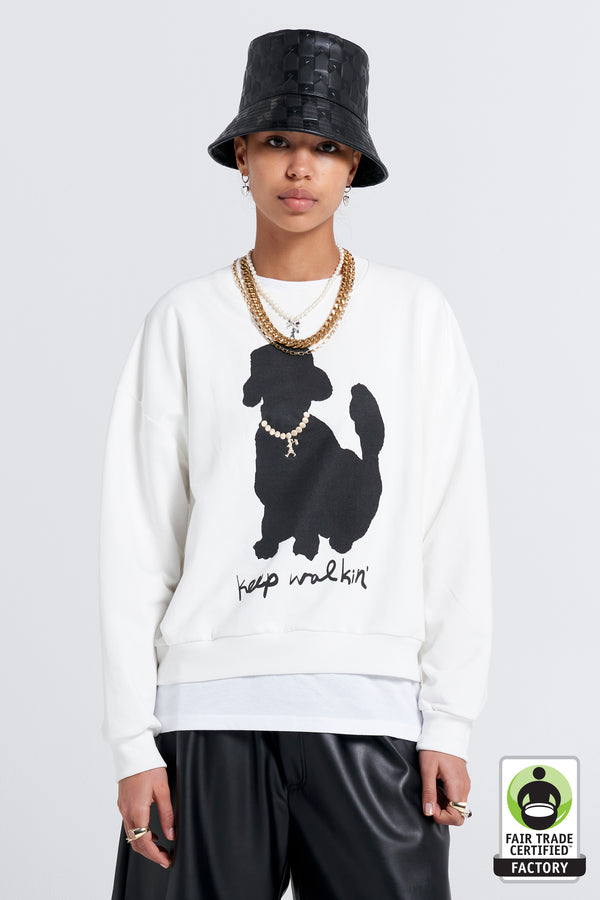 Karen Walker Keep Walkin' Organic Cotton Crewneck Sweatshirt Off-White