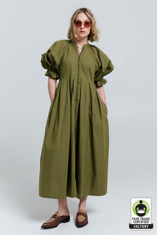 Karen Walker Melody Organic Cotton Dress Olive Green