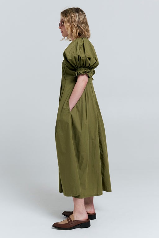 Karen Walker Melody Organic Cotton Dress Olive Green