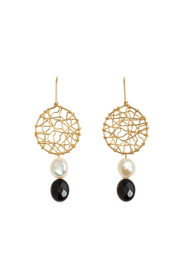 karen walker Midi Daydreamer Pearl and Black Agate Earrings