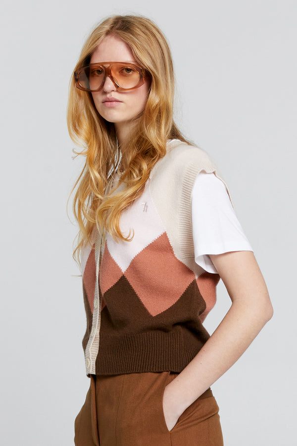 Karen Walker Mina Button Up Cashmere Vest Autumn Argyle