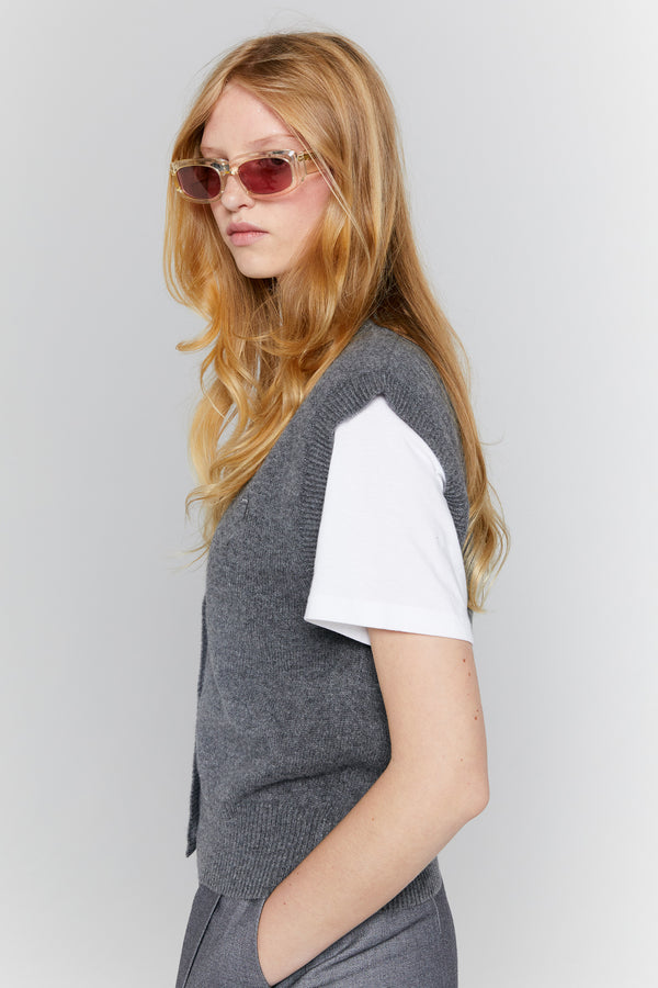 Karen Walker Mina Button Up Cashmere Vest Charcoal Marle