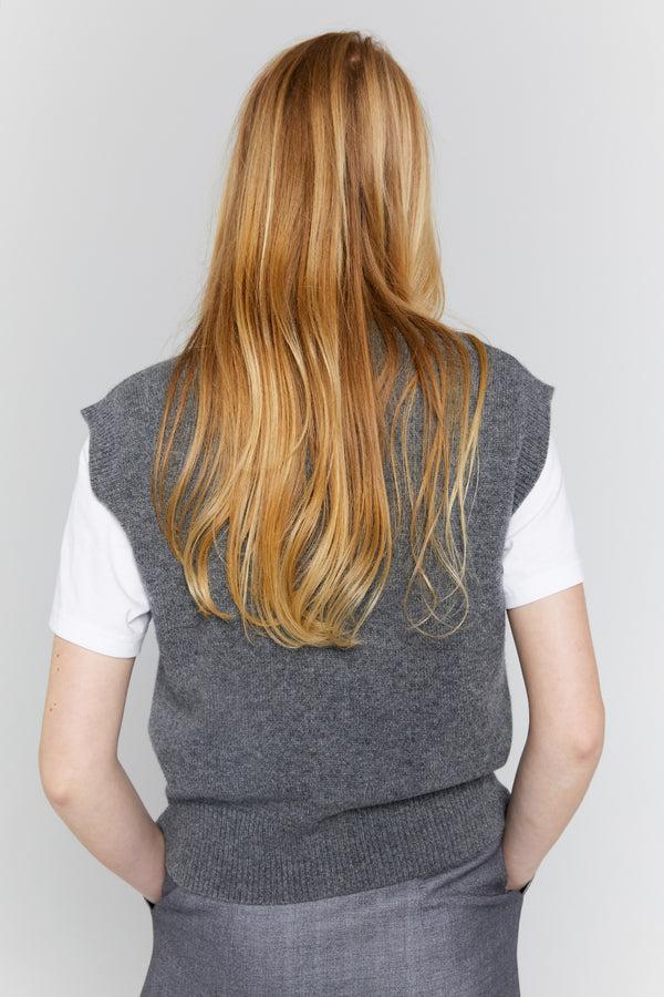 Karen Walker Mina Button Up Cashmere Vest Charcoal Marle