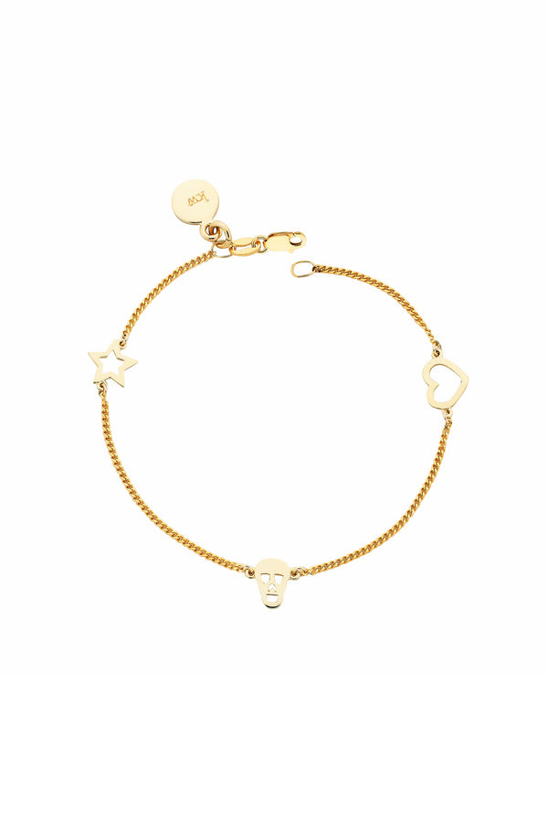 Karen Walker Mini Charm Bracelet With Skull/Star/Heart Charms Gold