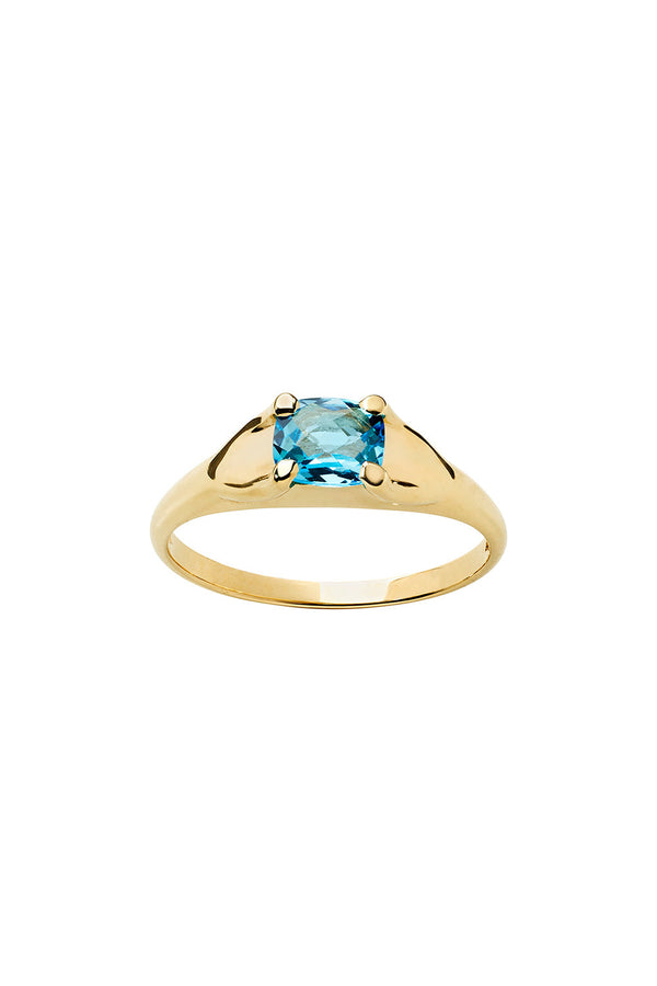 karen walker Mini Chequerboard Ring 6x5mm Gold & Blue Topaz