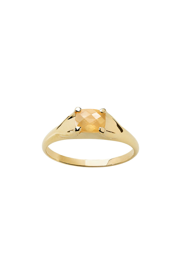 karen walker Mini Chequerboard Ring 6x5mm Gold & Peach Moonstone