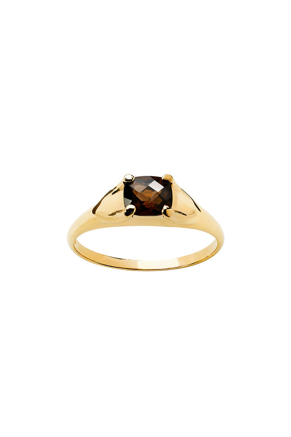 karen walker Mini Chequerboard Ring 6x5mm Gold & Smoky Quartz