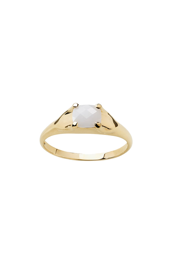karen walker Mini Chequerboard Ring 6x5mm Gold & White Agate