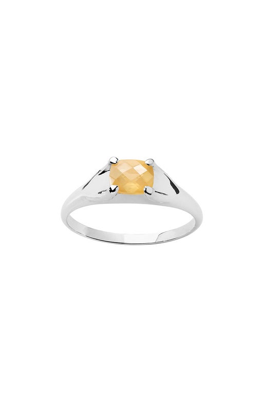 karen walker Mini Chequerboard Ring 6x5mm Silver & Peach Moonstone