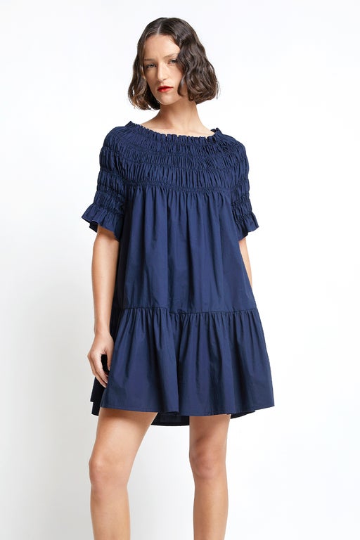 Karen Walker Mini Orestes Organic Cotton Dress Navy