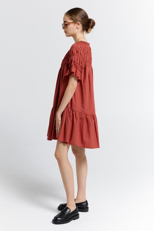 Karen Walker Mini Orestes Organic Cotton Dress Rustic Brown
