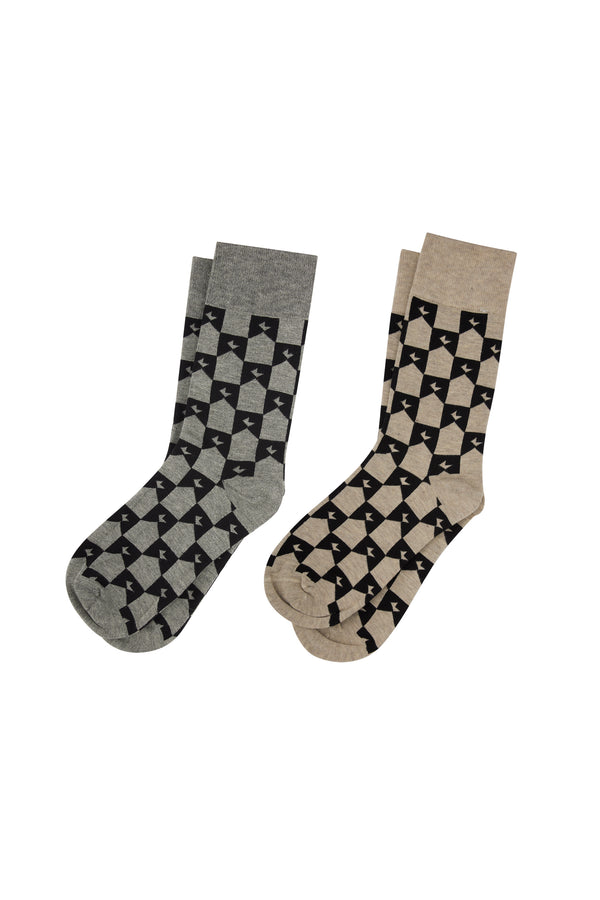 Karen Walker Monogram Socks 2 Pack Grey Black/Natural Black