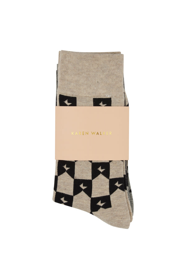 Karen Walker Monogram Socks 2 Pack Grey Black/Natural Black