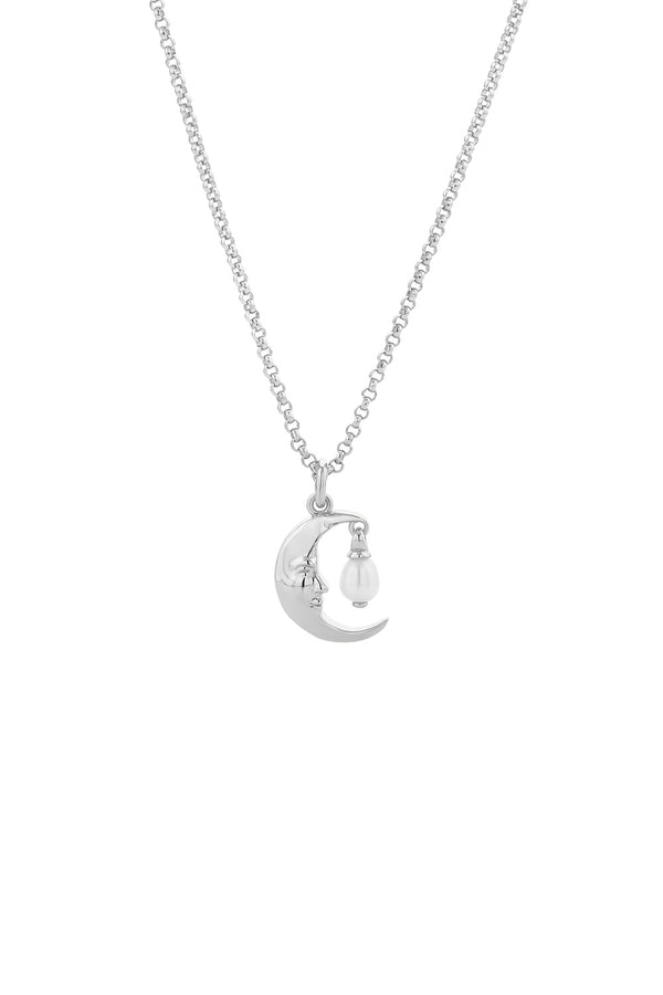 Karen Walker Moon Necklace With 1 X 5mm Teardrop Freshwater Pearl Silver