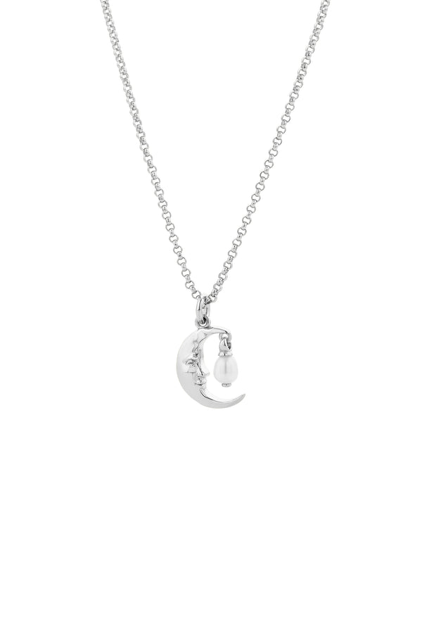 Karen Walker Moon Necklace With 1 X 5mm Teardrop Freshwater Pearl Silver
