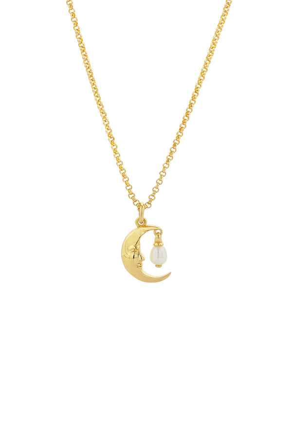 Karen Walker Moon Necklace With 1 X 5mm Teardrop Freshwater Pearl Gold-Plated