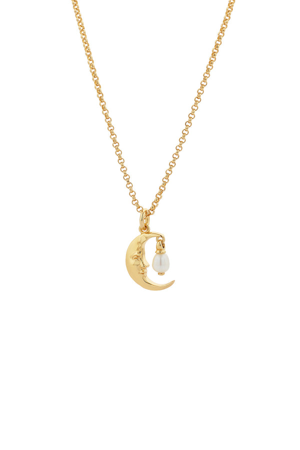 Karen Walker Moon Necklace With 1 X 5mm Teardrop Freshwater Pearl Gold
