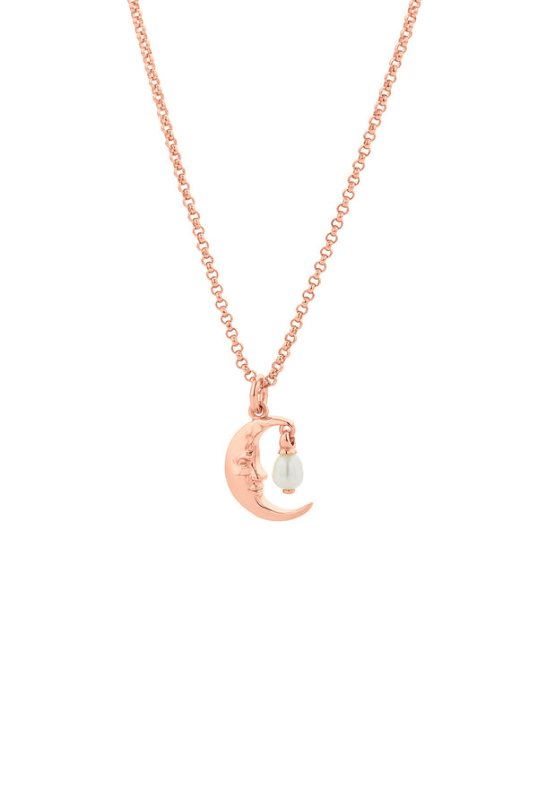 Karen Walker Moon Necklace With 1 X 5mm Teardrop Freshwater Pearl Rose Gold