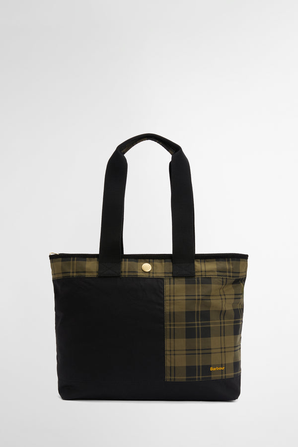 Karen Walker Mya Patchwork Tote Bag Black/Olive Check