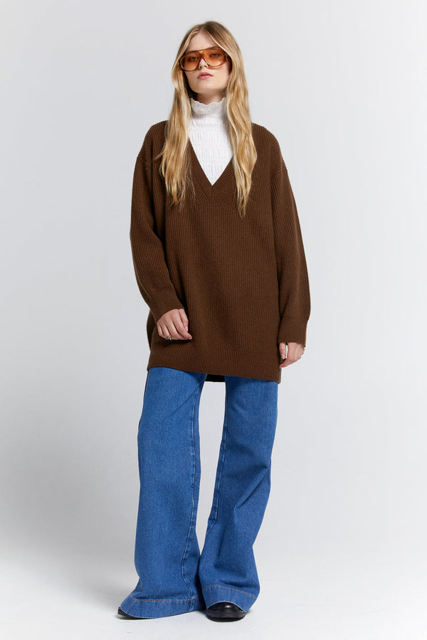 Karen Walker Naomi Oversized Cashmere Sweater Dark Brown