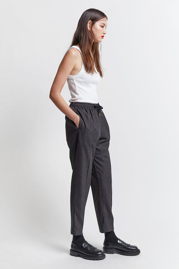 Karen Walker Nico Trousers Speckled Pinstripe Charcoal