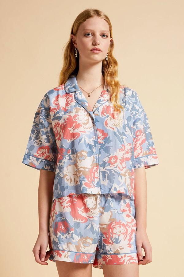 Karen Walker Ornamental Floral Boxer PJ Set Cerulean Blue