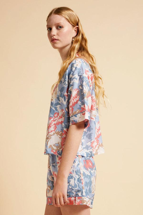 Karen Walker Ornamental Floral Boxer PJ Set Cerulean Blue