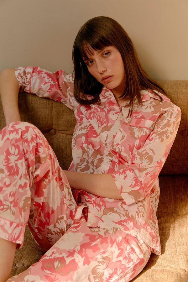 Karen Walker Ornamental Floral Crop PJ Shirt Shell Pink