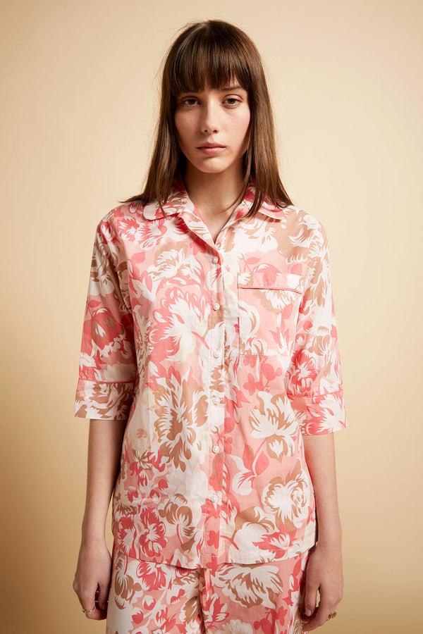 Karen Walker Ornamental Floral Crop PJ Shirt Shell Pink