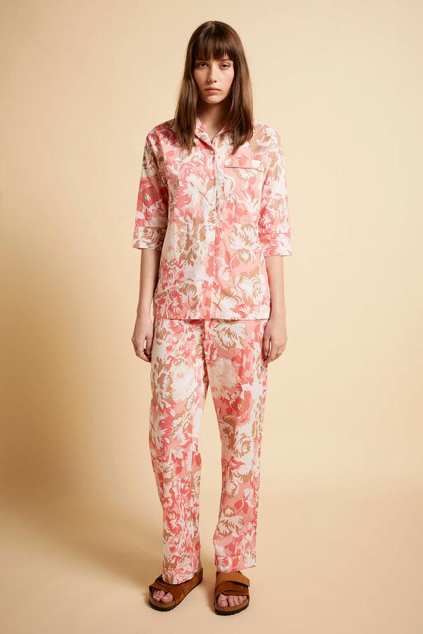 Karen Walker Ornamental Floral Crop PJ Shirt Shell Pink