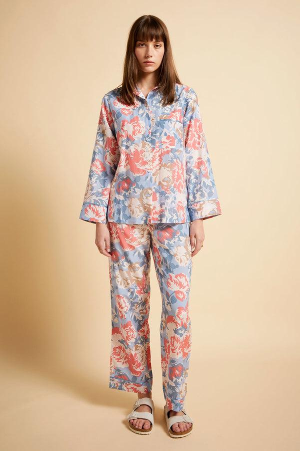 karen walker Ornamental Floral Full Length PJ Set Cerulean Blue