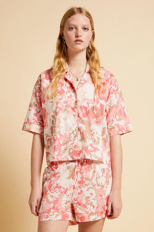 karen walker Ornamental Floral Short Sleeve PJ Shirt Shell Pink