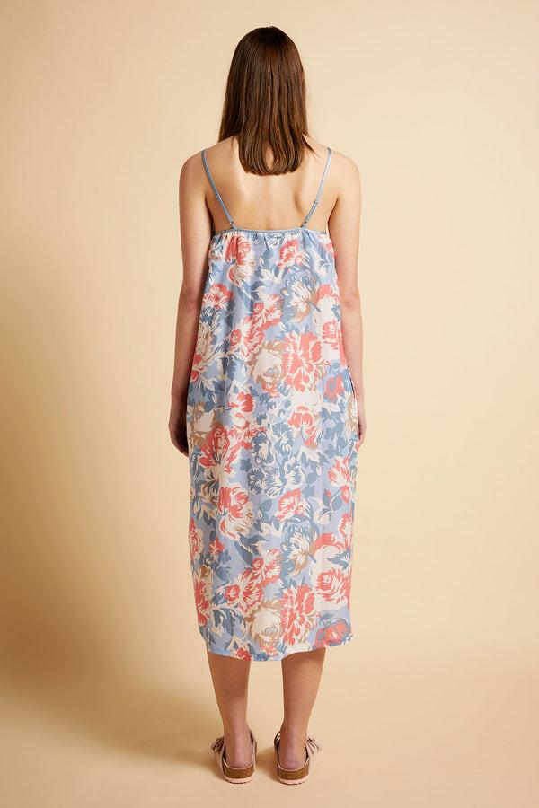 Karen Walker Ornamental Floral Strappy Maxi Nightie Cerulean Blue