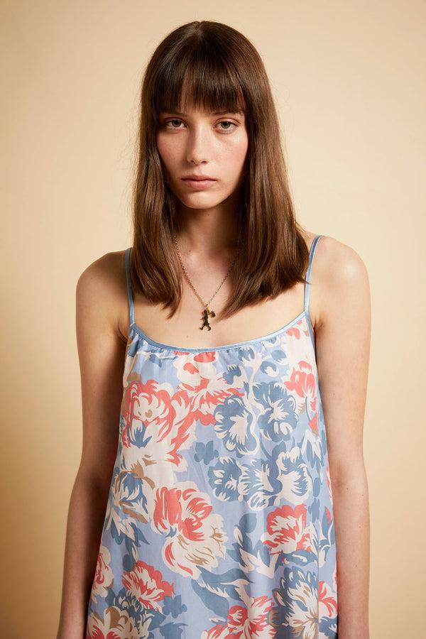 Karen Walker Ornamental Floral Strappy Maxi Nightie Cerulean Blue