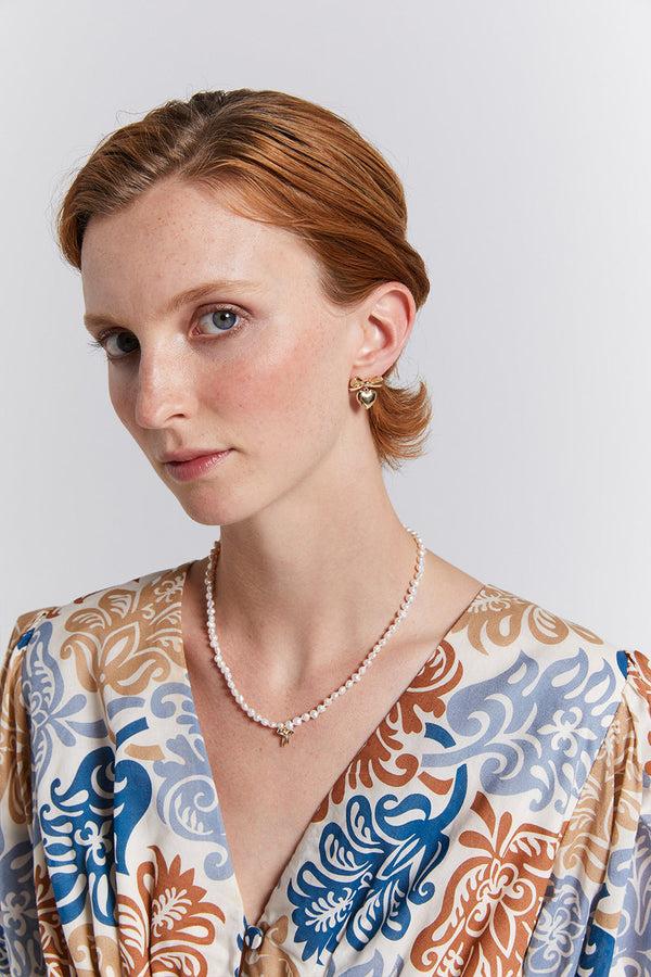 Karen Walker Petite Bow With Pearls Necklace Gold-Plated
