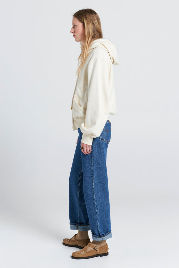 Karen Walker Runaway College Cropped Oversized Hoodie Ecru