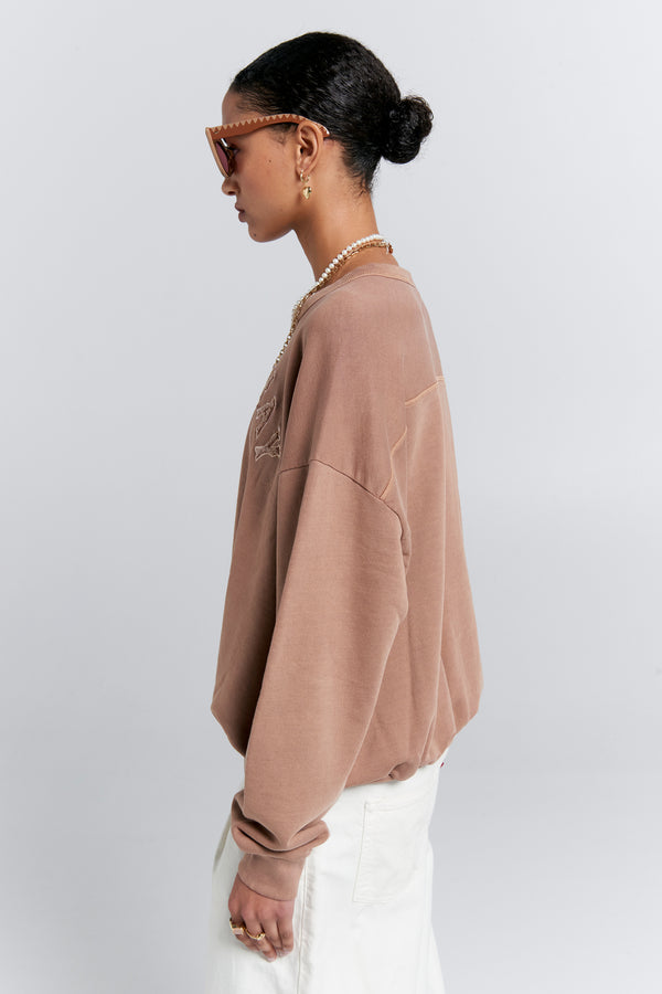 Karen Walker Runaway College Organic Cotton Crewneck Sweatshirt Taupe