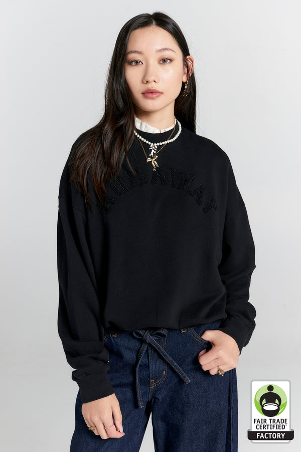 karen walker Runaway College Organic Cotton Crewneck Sweatshirt Black