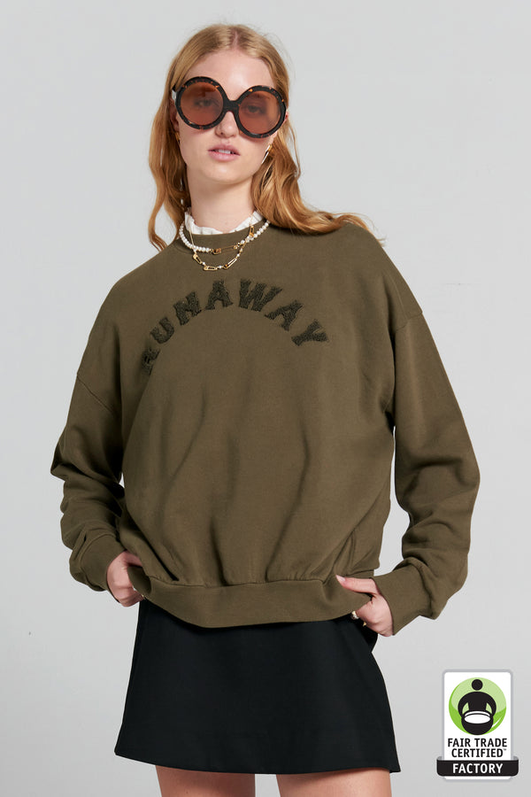 Karen Walker Runaway College Organic Cotton Crewneck Sweatshirt Hunter Green