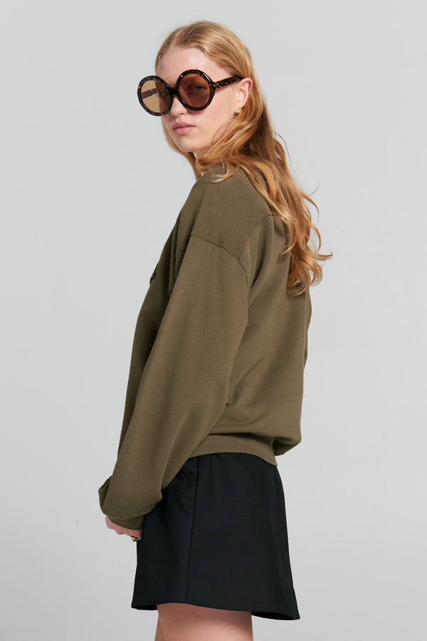 Karen Walker Runaway College Organic Cotton Crewneck Sweatshirt Hunter Green