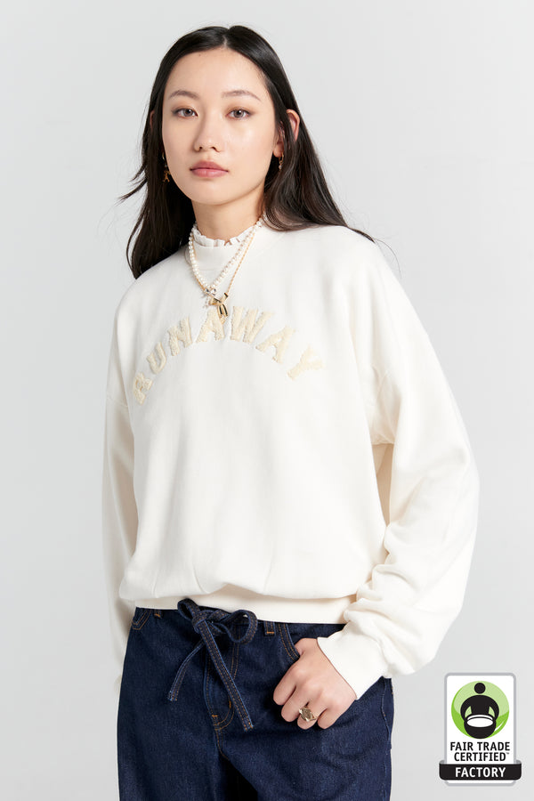 karen walker Runaway College Organic Cotton Crewneck Sweatshirt Ecru